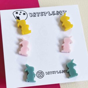 Bunny value pack earrings with yellow, pink and moss green