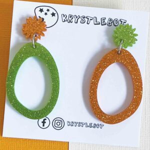 Orange and green mismatched oval dangles