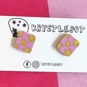 Lilac hand painted gold star patterned square studs