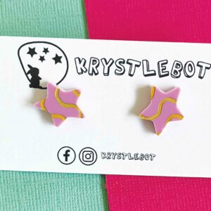 Lilac star studs with yellow tonal hand painted swirls