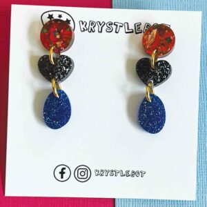 Red, black and blue glitter dangles