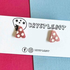Pink glitter triangle studs with hand painted white studs