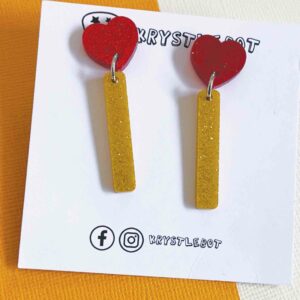 Yellow and red heart glitter pop dangles