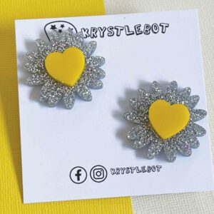 Silver and yellow mega flower sunflower studs