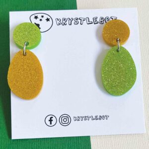 Yellow and green glitter oval dangles